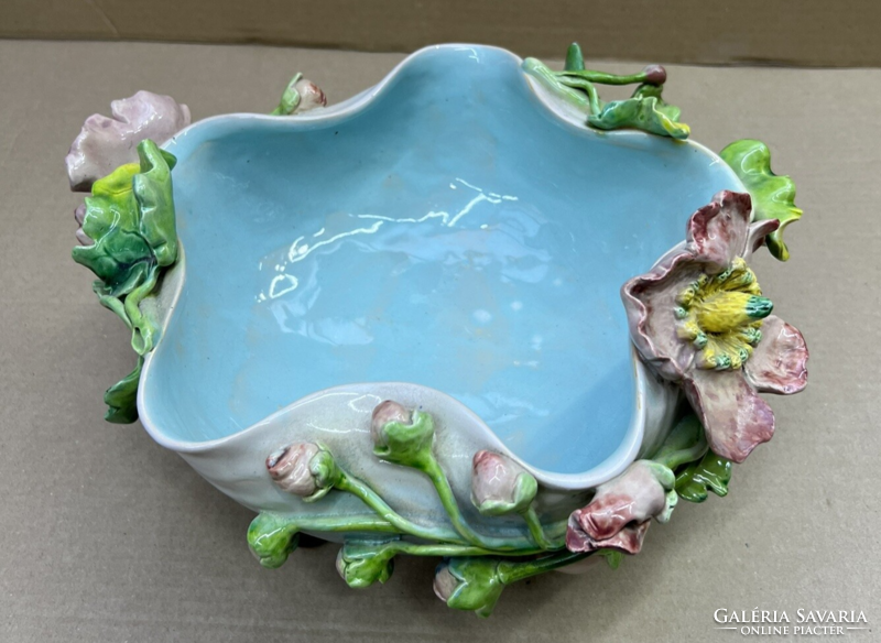 Antique Viennese colored majolica flower tray - centerpiece