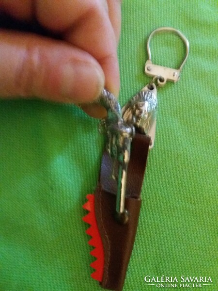 Retro tobacconist bazaar metal western pistol with colt leather holster key ring as shown in the pictures