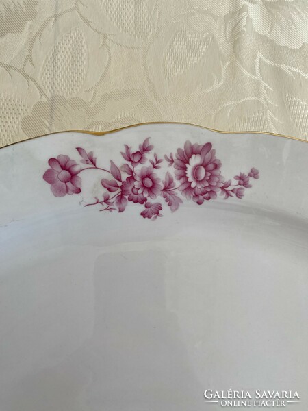 Rózsaszín virágos, nagy tál, tányér arany szedéllyel /Porcelán/
