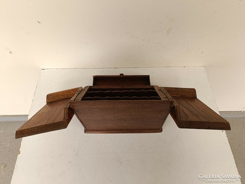 Antik kisbútor keményfa asztali levél boríték tartó szekrény bényeg tároló fiókkal 764 8702