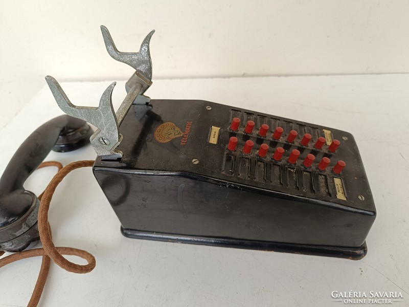 Antique table phone metal device with wooden base 717 8710