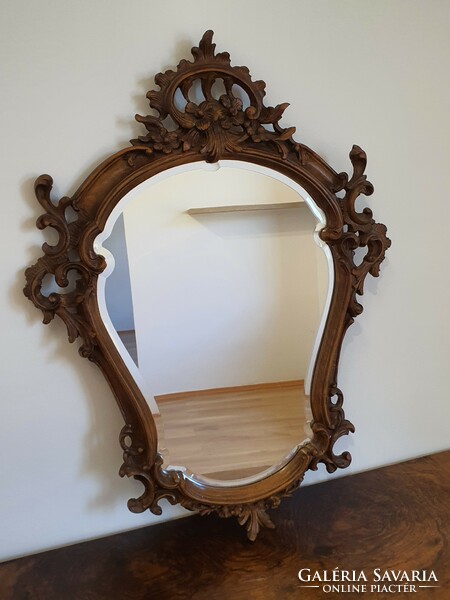 Baroque carved wooden frame with hand-polished, faceted mirror. (Video!)