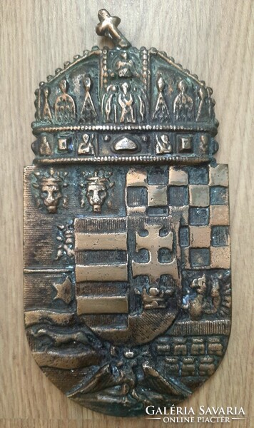 Beautiful large old Hungarian crowned red copper coat of arms 23 x 11.5 cm antique piece