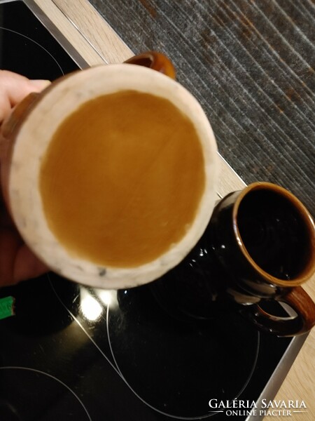 Two ceramic beer mugs, one with a green leaf frog