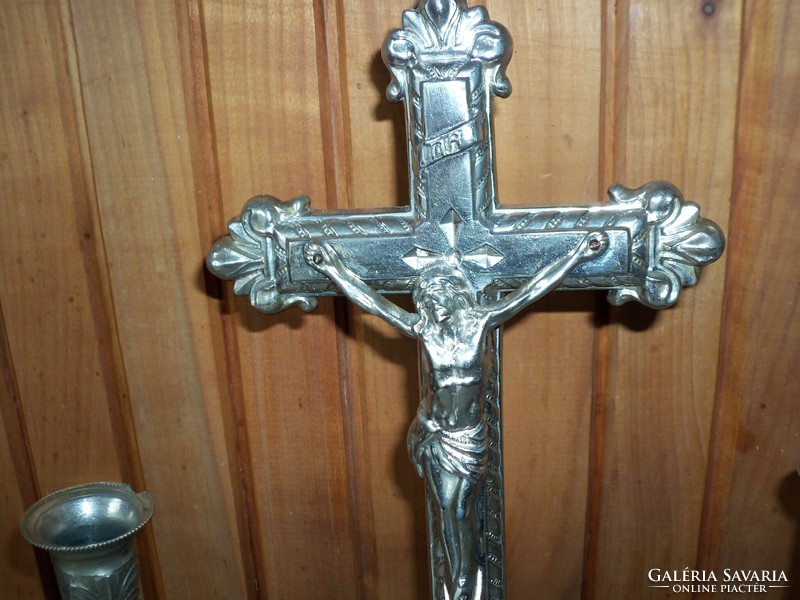 Antique cross crucifix with candle holders
