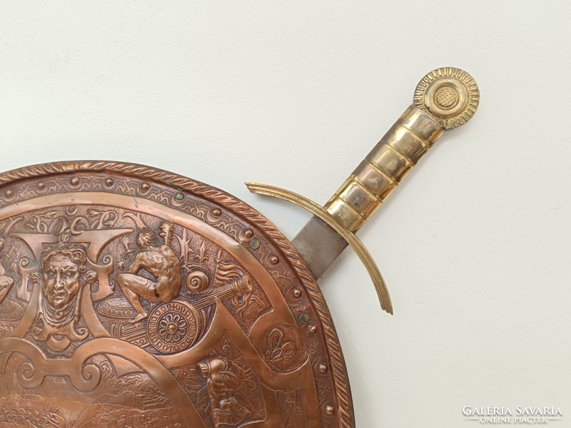 Antique red copper sword shield copy galvanoplastic wall decoration fight war battle military 745 8697