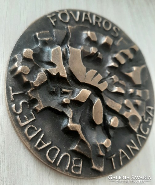 Budapest Főváros Tanácsa bronz dombormű , plakett 8 cm  A Főváros kiváló szolgálatáért