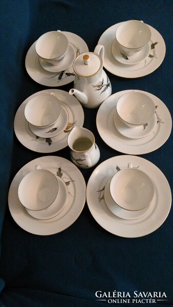 Jelzett 6-személyes (20 db) kávéskészlet Freiberger arany-fekete rózsamintás porcelán 1970-es évek