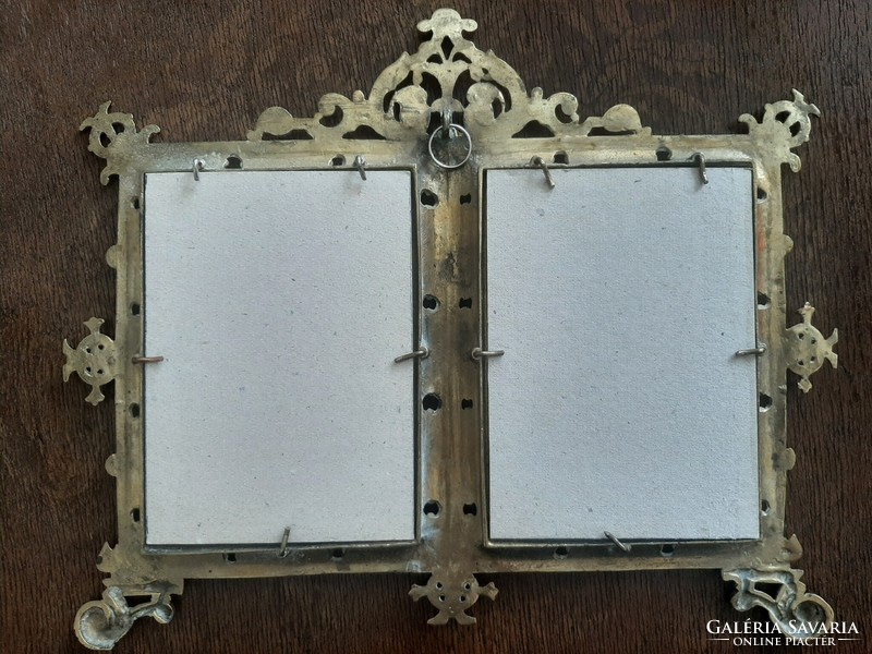 Wonderful rare antique copper double picture frame with glass, large size