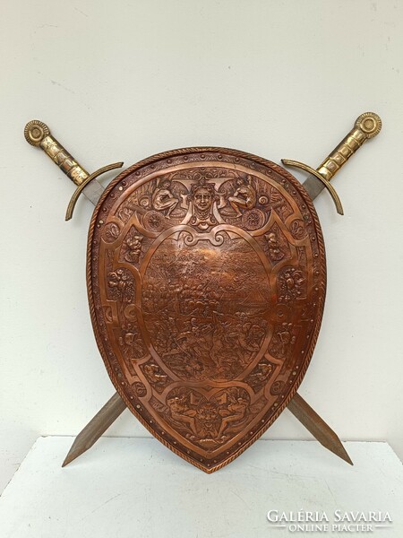 Antique red copper sword shield copy galvanoplastic wall decoration fight war battle military 745 8697