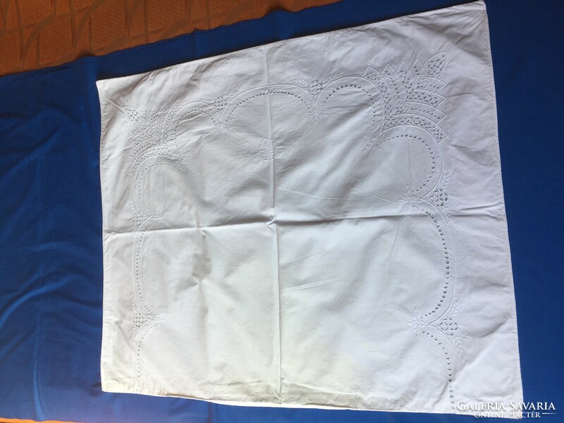 Two old white embroidered large pillowcases