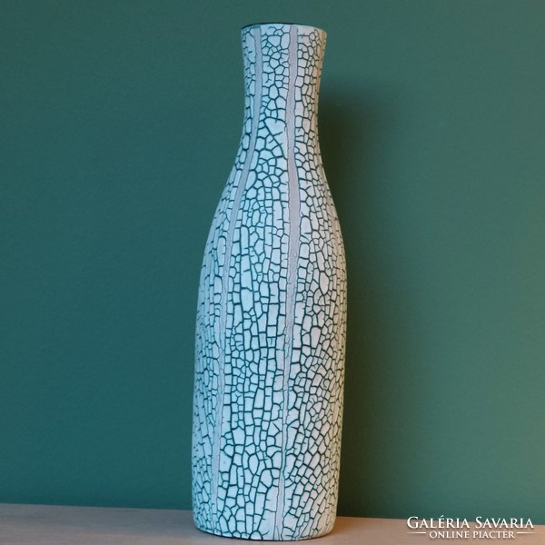 Ingyenes szállítással- Hódmezővásárhelyi repesztett mázas kerámia váza