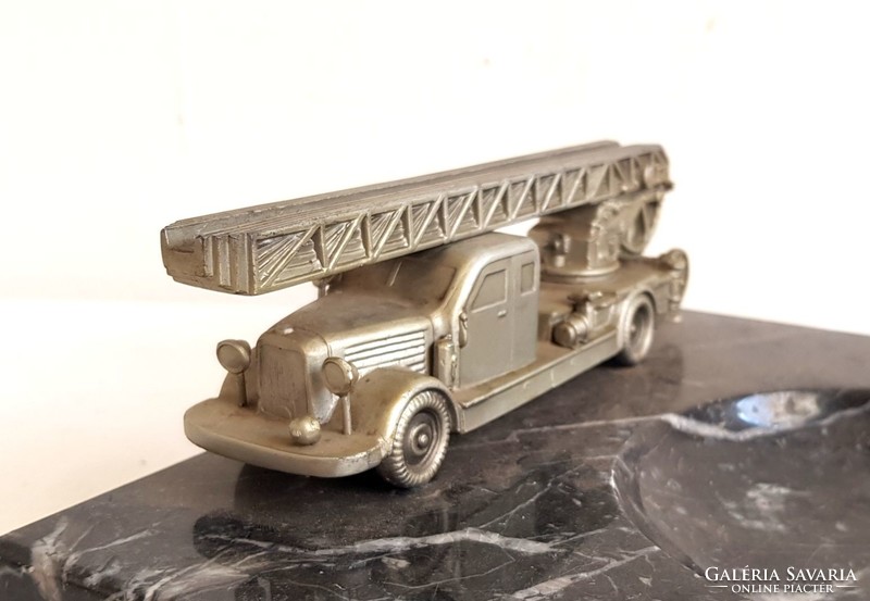 Fire engine on a marble base ashtray desk decoration