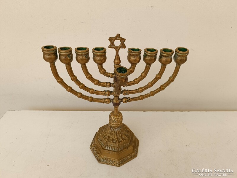 Antique Hanukkah Patina Copper Jewish Hanukkah Heavy Candle Holder Star of David Judaica 9 Branch Menorah 835