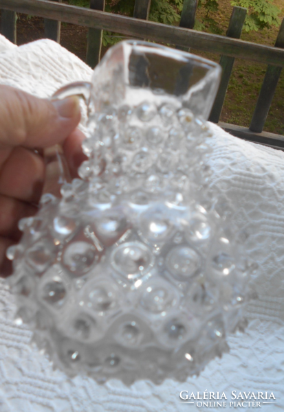 Antik bütykös keresztelő kancsó- szakított  üveg  13 cm