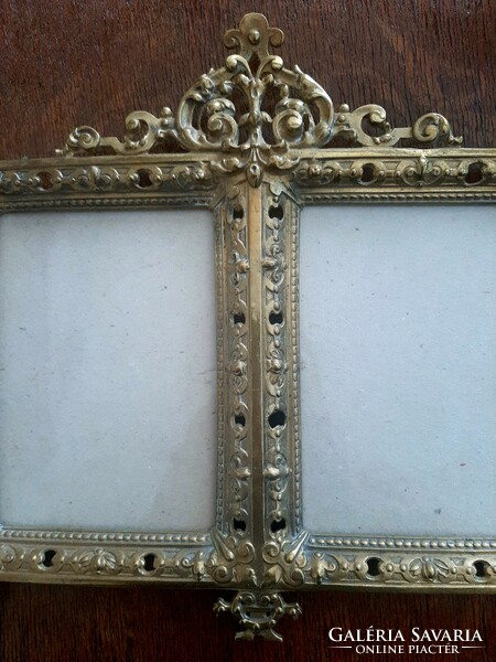 Wonderful rare antique copper double picture frame with glass, large size