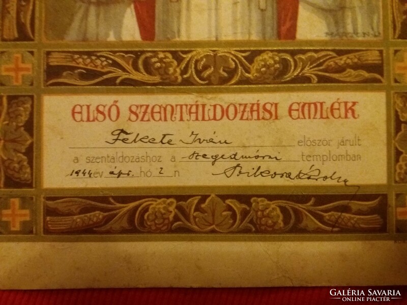 1944. április 2.Fekete Iván első áldozási emléklapja Szeged mórai templom a képek szerint