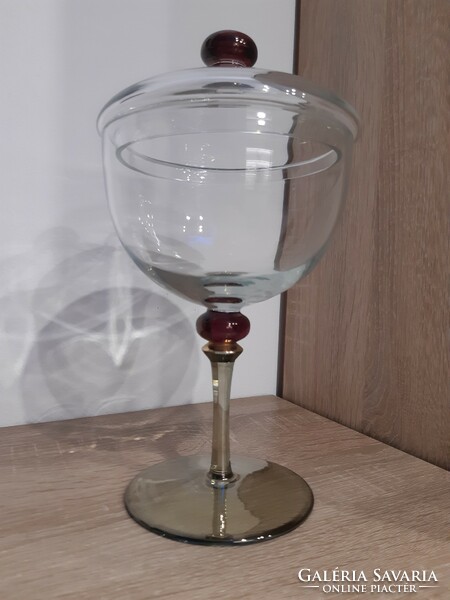 Üveg kínáló, talpas asztalközép. 25×14cm