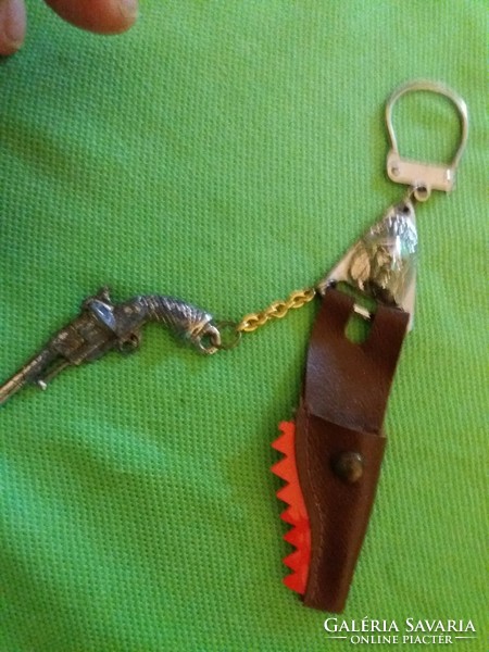 Retro tobacconist bazaar metal western pistol with colt leather holster key ring as shown in the pictures