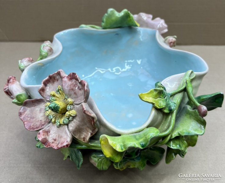 Antique Viennese colored majolica flower tray - centerpiece