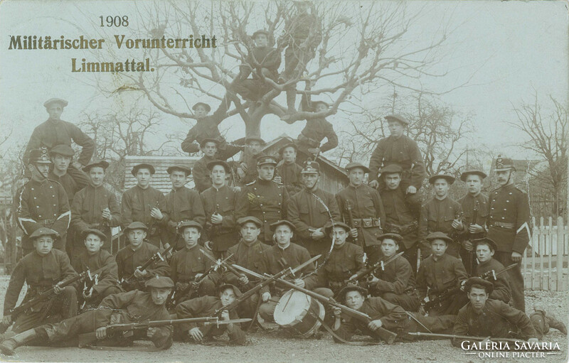 1908 - Before military training, Limmat valley, Switzerland. Photo sheet, postcard.