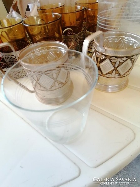 Russian tea set with tray and vereco smoke-colored glasses