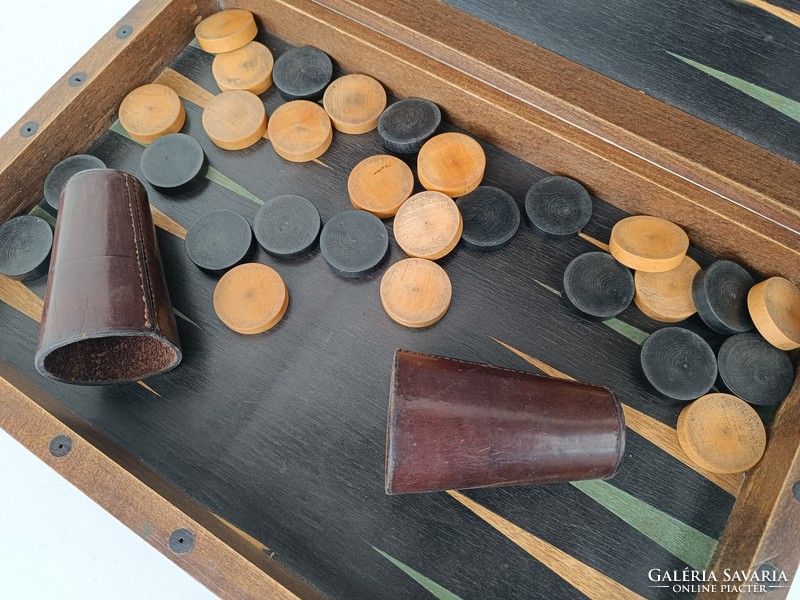 Antik backgammon társas játék ostábla arab játék sakk dáma tábla dobozában 752 8679