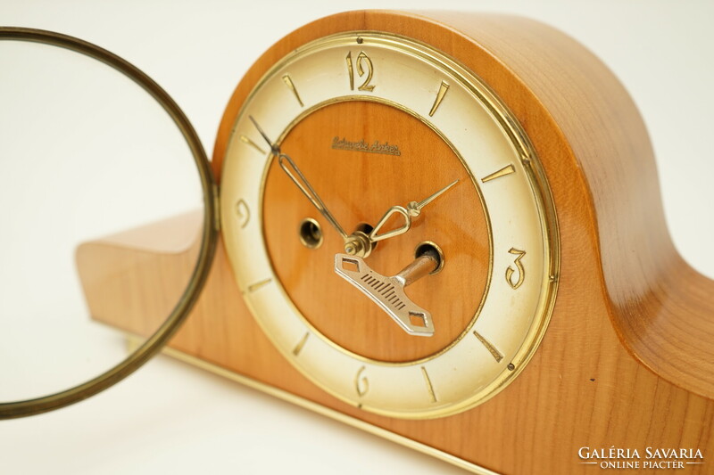 Mid century schwebe anker mantel clock / german / mechanical / keyed / half strike / retro / old