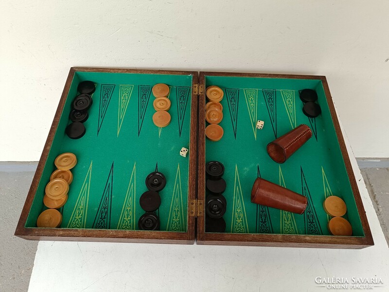 Antique backgammon board game Arabic game in box 716 8678