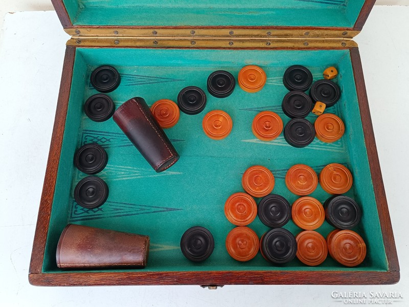 Antique backgammon board game Arabic game in box 715 8677