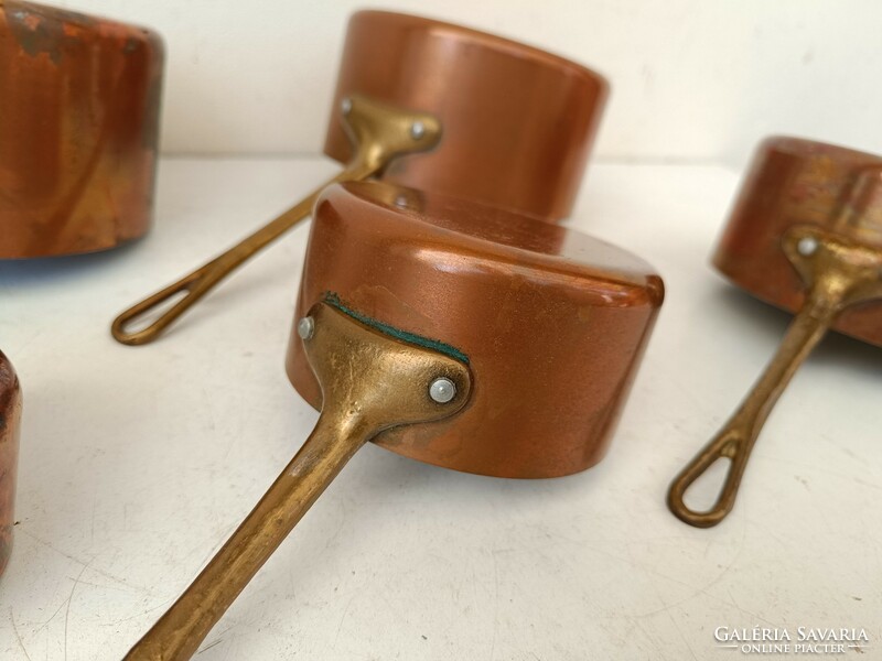 Antique kitchen tool, copper-coated aluminum pot, iron handle, set of 5 pieces 800 8743