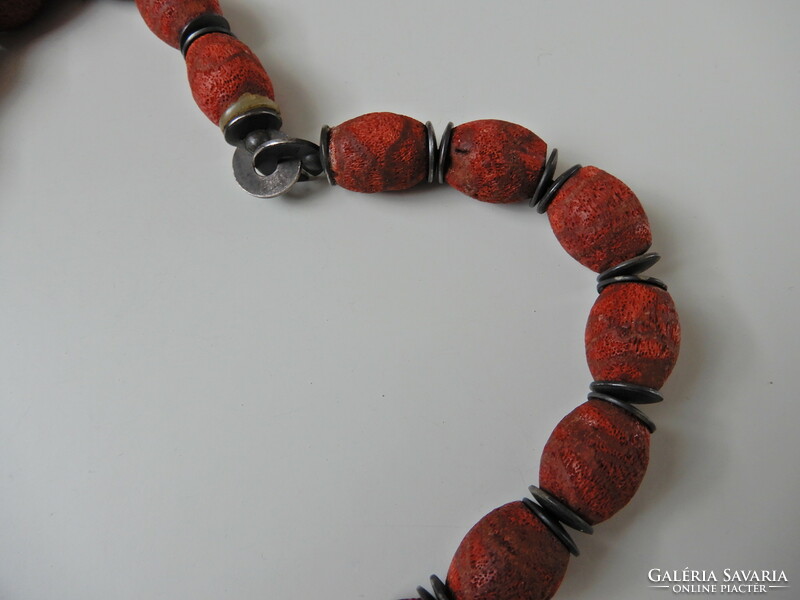 Necklace made of old large foam coral beads with silver clasp and spacers