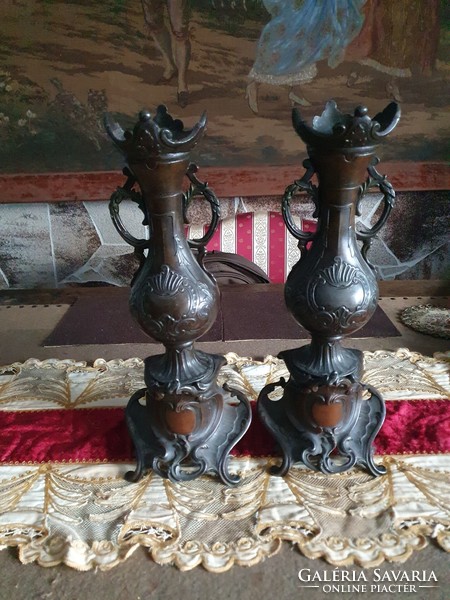 Szecessiós bronzirozott váza pár