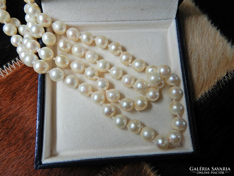 Old two-row genuine akoya pearl string with 14-karat white gold clasp