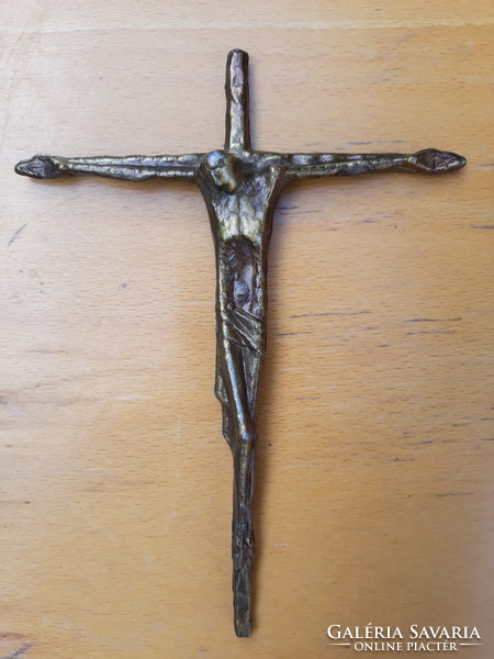 Marked rarer Erwin Huber bronze crucifix, 1981