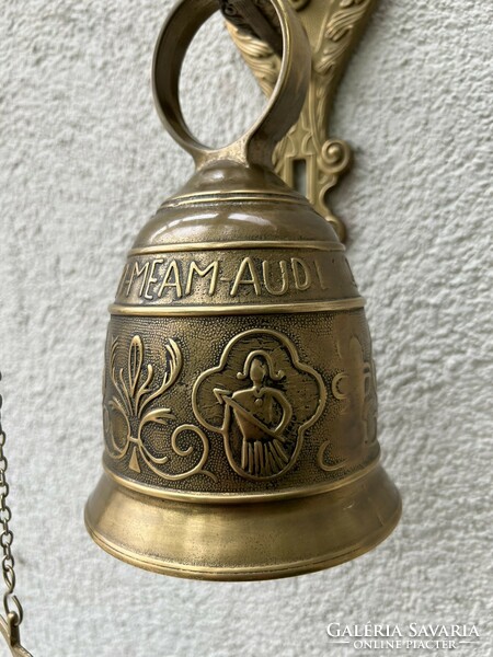 Antique copper pigeon, doorbell, with Latin inscription