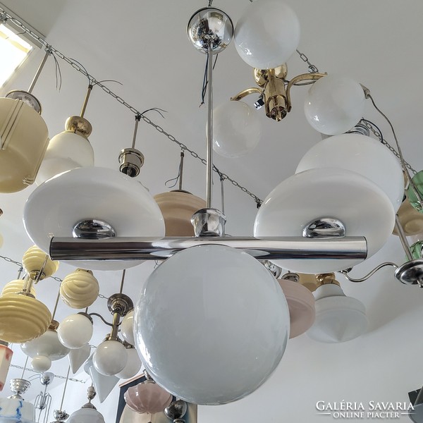 Bauhaus - Art deco 3 égős csillár felújítva - tejüveg búrák