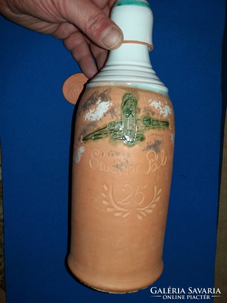 Old 25-year aviation service commemorative ceramic bottle with coat of arms according to painted pictures