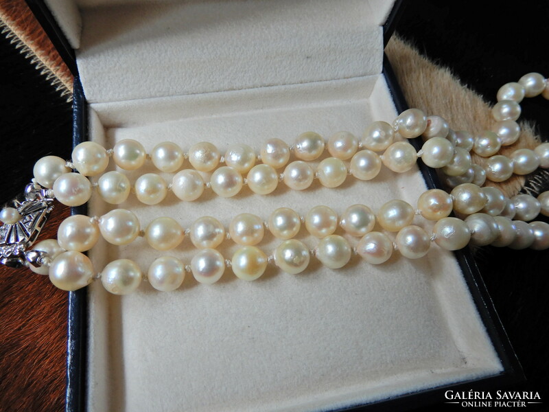 Old two-row genuine akoya pearl string with 14-karat white gold clasp