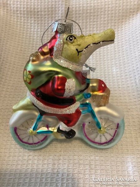 Glass cycling crocodile Christmas tree decoration