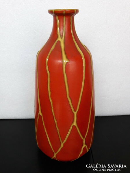 Nagy méretű retro folyatott mázas kerámia váza, 29 cm