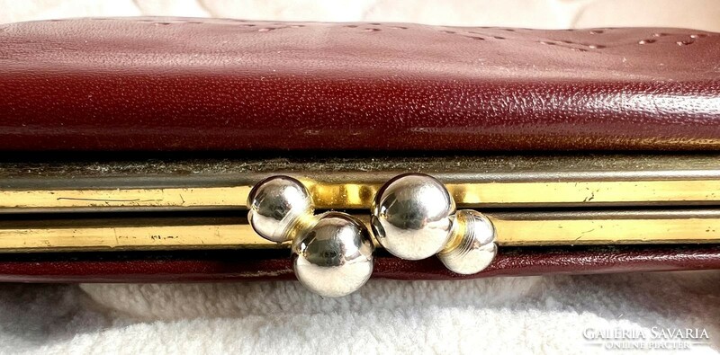 Beautiful burgundy leather wallet, classic ball buckle, never used retro item