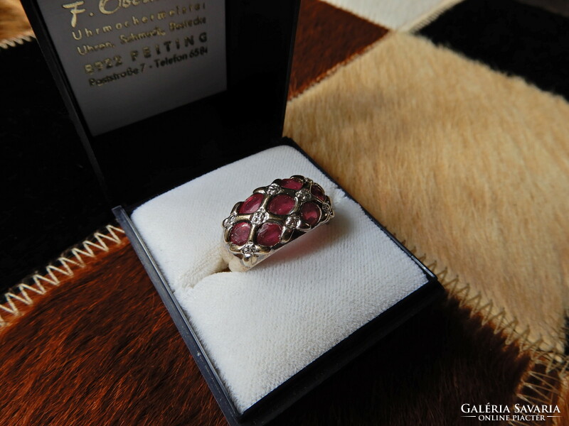 Old gold-plated silver ring with ruby stones