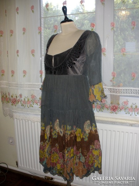 Antique batik brand, oil blue caterpillar silk dress