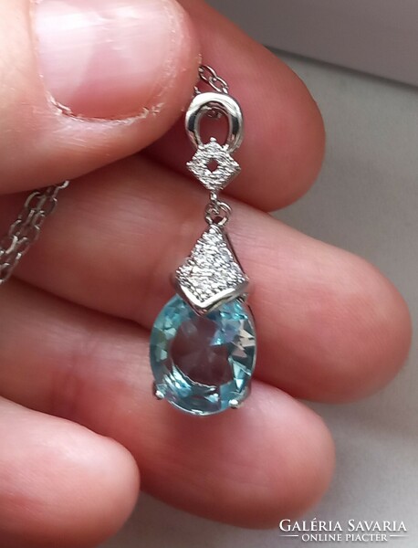 Blue zircon pendant necklace