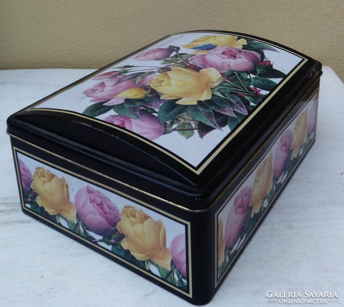 Metal storage box, chest with rose pattern.