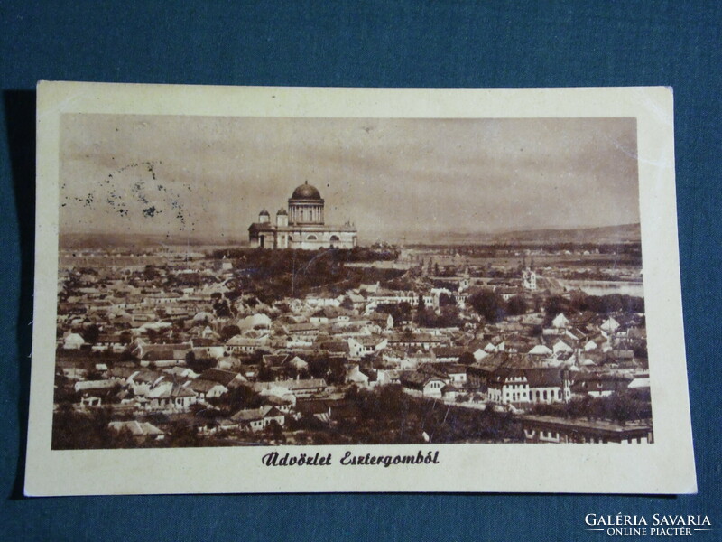 Képeslap,Postcard, Esztergom, városi látkép részlet,madártávlat, 1954