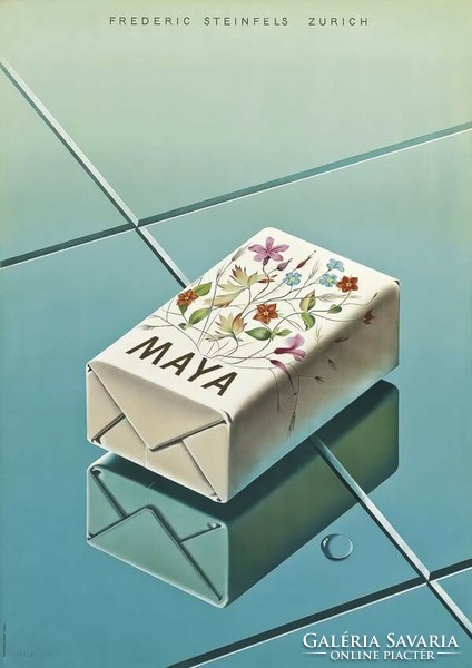 Vintage pipere szappan reklám plakát reprint nyomat, Maya fürdőszoba dekoráció falikép türkiz csempe