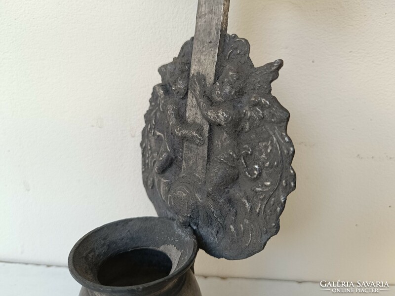 Antique holy water holder 18 - 19 century pewter Christian religion angel cross wall holy water holder 416
