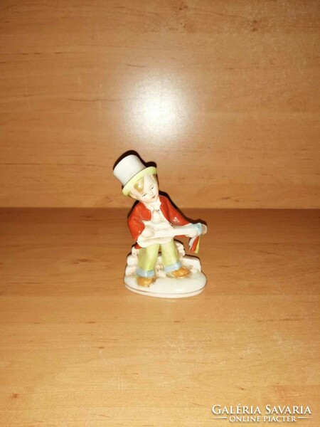 Antique German sitzendorf porcelain boy with top hat playing guitar - 11 cm (po-2)